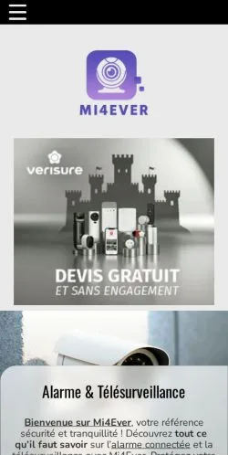 Vista previa del sitio Mi4Ever Sécurité, referenciado para publicar artículos patrocinados