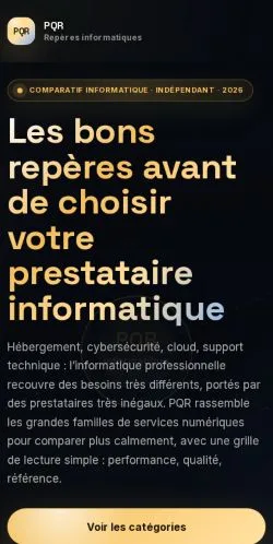 Vista previa del sitio PQR Informatique, referenciado para publicar artículos patrocinados