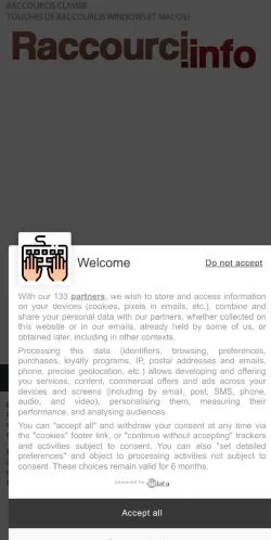 Vista previa del sitio Raccourci Clavier, referenciado para publicar artículos patrocinados