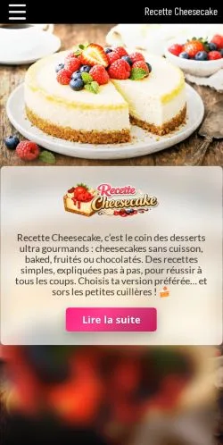 Vista previa del sitio Recette Cheesecake Facile, referenciado para publicar artículos patrocinados
