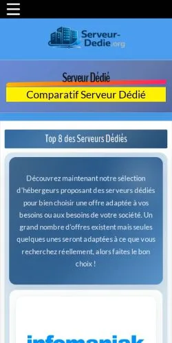 Anteprima del sito Serveur Dédié Comparatif, referenziato per la pubblicazione di articoli sponsorizzati
