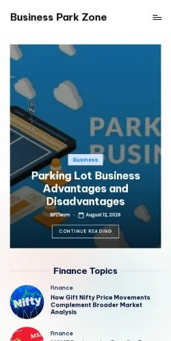 Preview of the businessparkzone.com website, listed for sponsored article publication