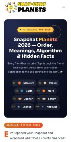 Vorschau der Website Snapchat Planets Guide, gelistet für die Veröffentlichung gesponserter Artikel