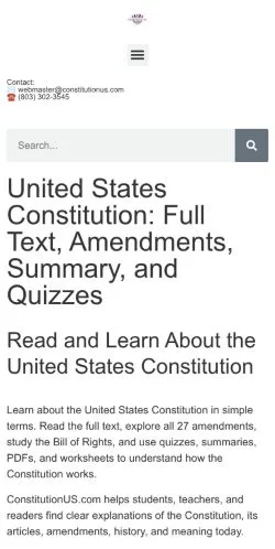 Preview of the US Constitution Explained website, listed for sponsored article publication