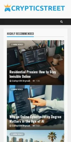 Preview of the Crypticstreet Tech Thrills website, listed for sponsored article publication