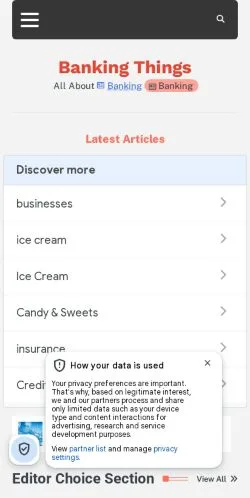 Preview of the Banking Things website, listed for sponsored article publication