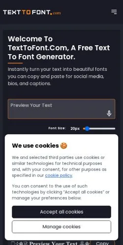 Forhåndsvisning af Text To Font, opført til udgivelse af sponsorerede artikler