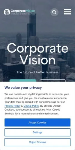 Vista previa del sitio corporatevision-news.com, referenciado para publicar artículos patrocinados