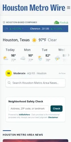 Podgląd witryny Houston Metrowire, ujętej jako miejsce publikacji artykułów sponsorowanych