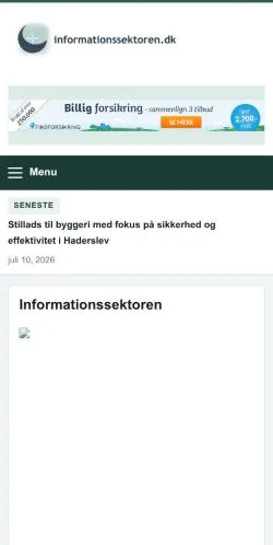 스폰서 기사 게재 매체로 등록된 Informationssektoren 사이트 미리보기