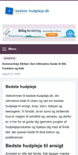 Anteprima del sito Bedste Hudpleje, referenziato per la pubblicazione di articoli sponsorizzati