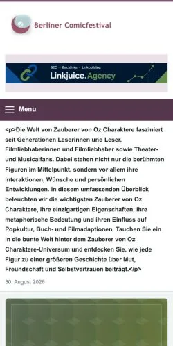 Vista previa del sitio Berliner Comic Festival, referenciado para publicar artículos patrocinados