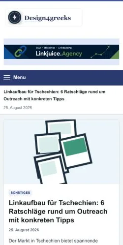 Anteprima del sito Design4Greeks, referenziato per la pubblicazione di articoli sponsorizzati