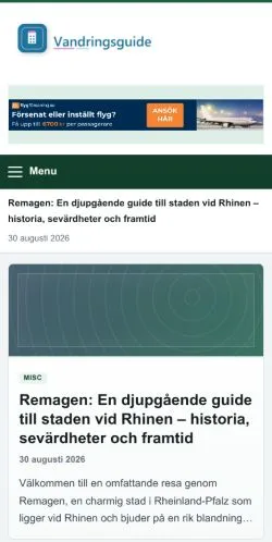 Podgląd witryny Vandringsguide, ujętej jako miejsce publikacji artykułów sponsorowanych