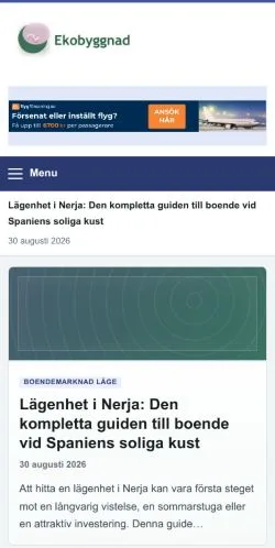 Podgląd witryny Ekobyggnad, ujętej jako miejsce publikacji artykułów sponsorowanych