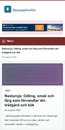 Podgląd witryny Reseupplevelse Top, ujętej jako miejsce publikacji artykułów sponsorowanych