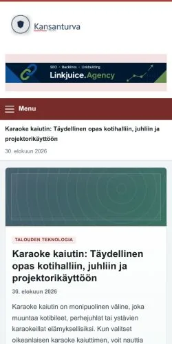 스폰서 기사 게재 매체로 등록된 Kansanturva 사이트 미리보기