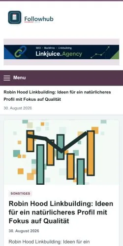 Voorbeeld van de website Followhub, vermeld voor de publicatie van gesponsorde artikelen
