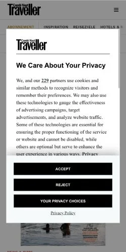 スポンサード記事の掲載先として登録されたCondé Nast Traveller Germanyのサイトプレビュー