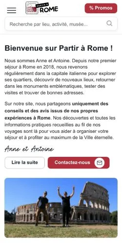 스폰서 기사 게재 매체로 등록된 Partir a Rome 사이트 미리보기