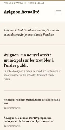 스폰서 기사 게재 매체로 등록된 Avignon Actualité 사이트 미리보기