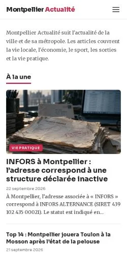 스폰서 기사 게재 매체로 등록된 Montpellier Actualité 사이트 미리보기