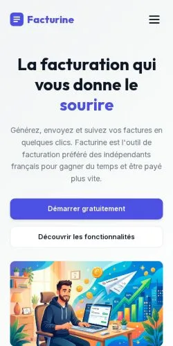 Preview of the Facturine Freelance website, listed for sponsored article publication