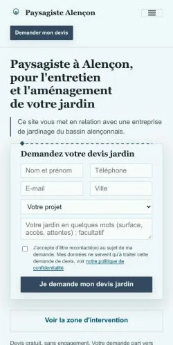 Voorbeeld van de website Paysagiste Alençon, vermeld voor de publicatie van gesponsorde artikelen