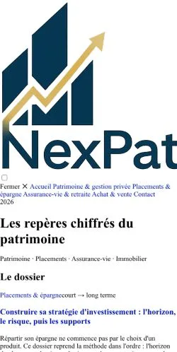 Vorschau der Website NexPatrimoine, gelistet für die Veröffentlichung gesponserter Artikel