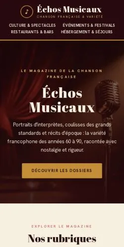 Förhandsvisning av webbplatsen Échos Musicaux, listad för publicering av sponsrade artiklar