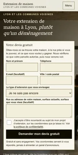 Forhåndsvisning av nettstedet Extension Maison Lyon, oppført for publisering av sponsede artikler