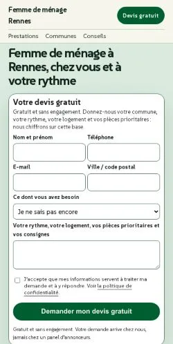 Anteprima del sito Femme De Ménage Rennes, referenziato per la pubblicazione di articoli sponsorizzati
