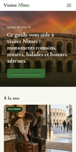 Vista previa del sitio Visiter Nîmes, referenciado para publicar artículos patrocinados