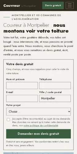 스폰서 기사 게재 매체로 등록된 Couvreurs Montpellier 사이트 미리보기