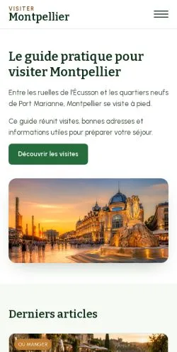 Förhandsvisning av webbplatsen Visiter Montpellier, listad för publicering av sponsrade artiklar