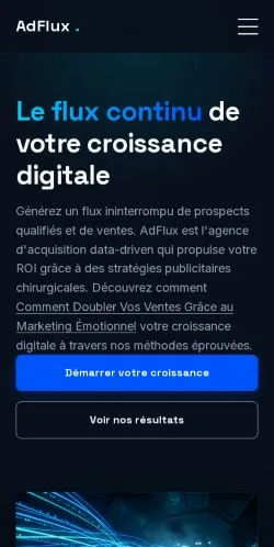 Vista previa del sitio AdFlux, referenciado para publicar artículos patrocinados