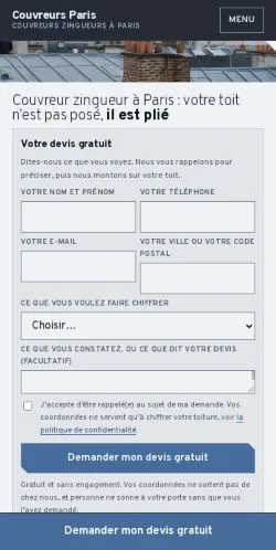 스폰서 기사 게재 매체로 등록된 Couvreurs Paris 사이트 미리보기