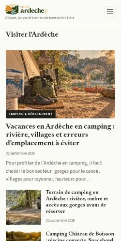 Forhåndsvisning av nettstedet Visiter Ardèche, oppført for publisering av sponsede artikler