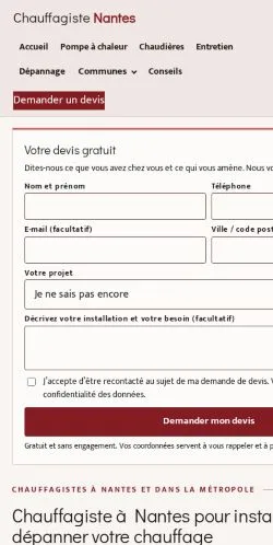 Anteprima del sito Chauffagiste Nantes, referenziato per la pubblicazione di articoli sponsorizzati