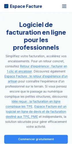 Preview of the Espace Facture website, listed for sponsored article publication