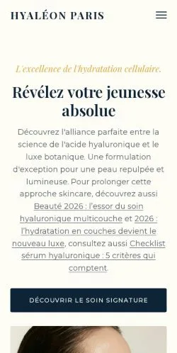 Aperçu du site Hyaléon Paris, référencé pour publier un article sponsorisé