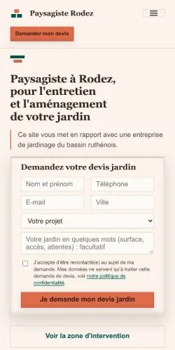 Forhåndsvisning av nettstedet Paysagiste Rodez, oppført for publisering av sponsede artikler