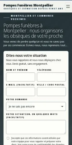 Vorschau der Website Pompes Funèbres Montpellier, gelistet für die Veröffentlichung gesponserter Artikel