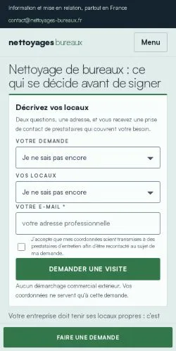 Anteprima del sito Nettoyages Bureaux, referenziato per la pubblicazione di articoli sponsorizzati