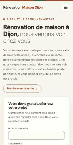 Vista previa del sitio Rénovation Maison Dijon, referenciado para publicar artículos patrocinados