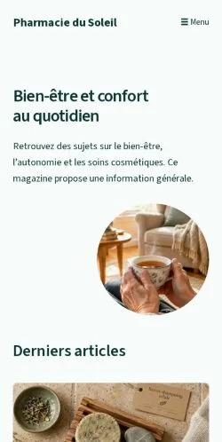 Voorbeeld van de website Pharmacie Du Soleil Magazine, vermeld voor de publicatie van gesponsorde artikelen