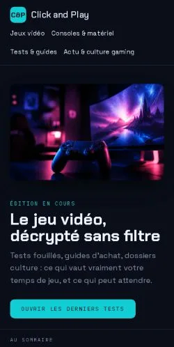 Preview of the Click And Play website, listed for sponsored article publication