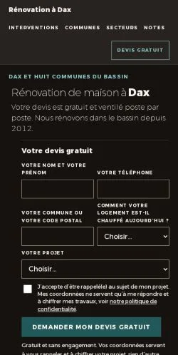 Aperçu du site Rénovation Maison Dax, référencé pour publier un article sponsorisé
