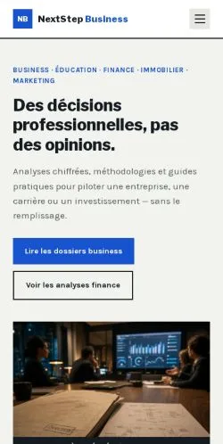 Preview of the NextStep Business website, listed for sponsored article publication