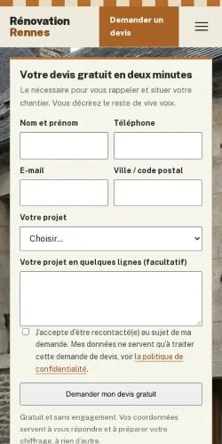 Aperçu du site Rénovation Rennes, référencé pour publier un article sponsorisé